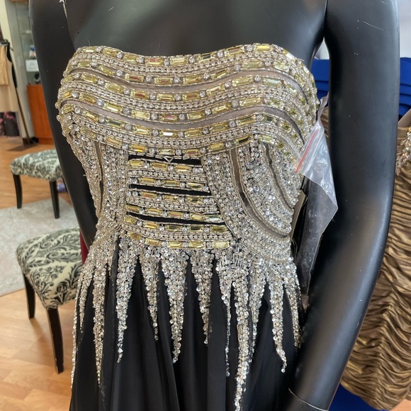 Terani couture long black chiffon dress beaded top Size 0 and 4 - Picture 2 of 5